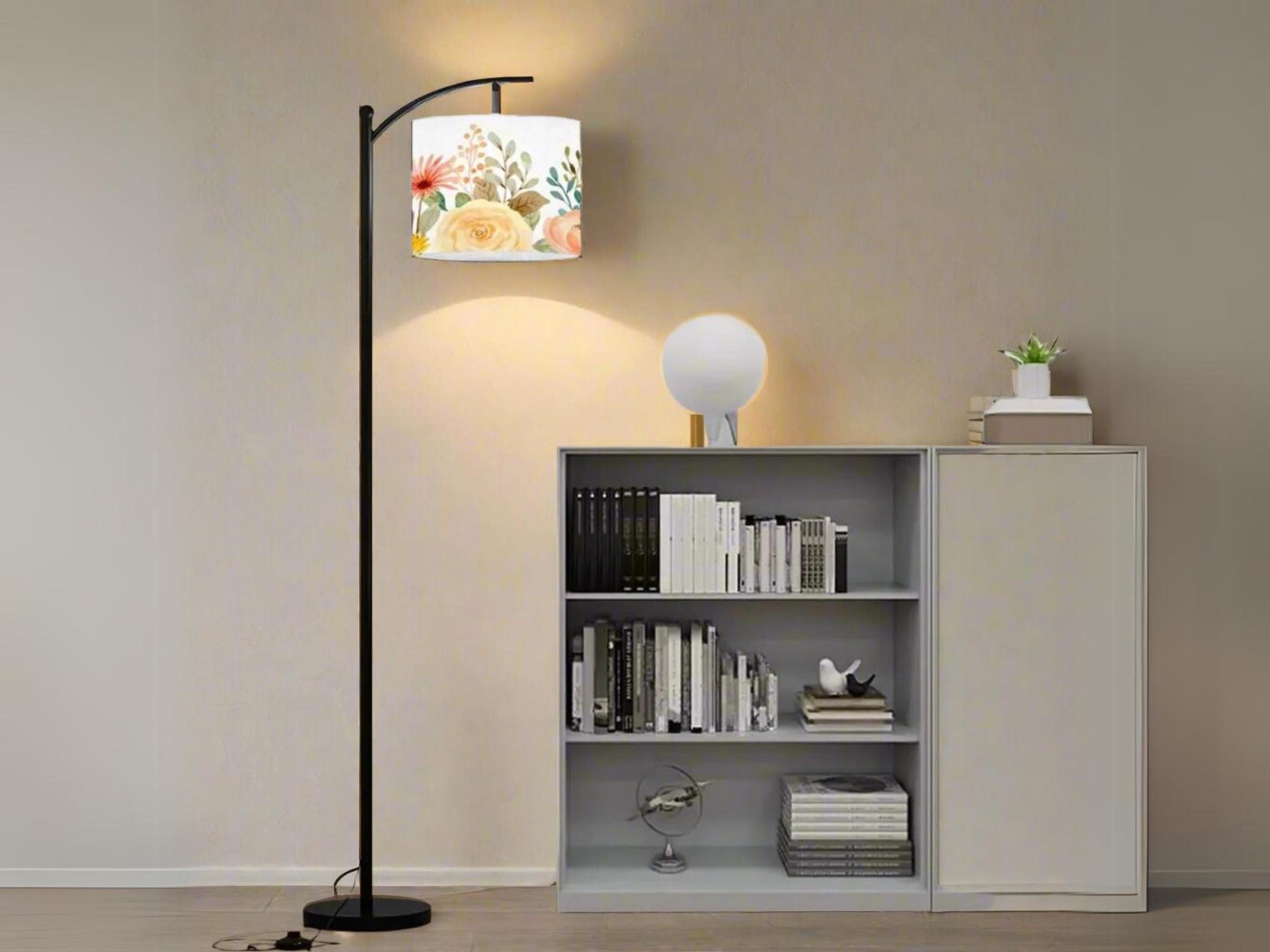Floor Lamp Modern Watercolor Floral Living Room Lamp Gift Housewarming Present Idea Wildflowers Design Bedroom Lighting Arc Floor Lamp Gift
