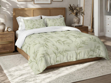 Comforter Set Botanical Sage Green Floral Pistachio Bedding Modern Organic Bed Set with Pillowcase Minimal Neutral Bedroom Decor Soft Green