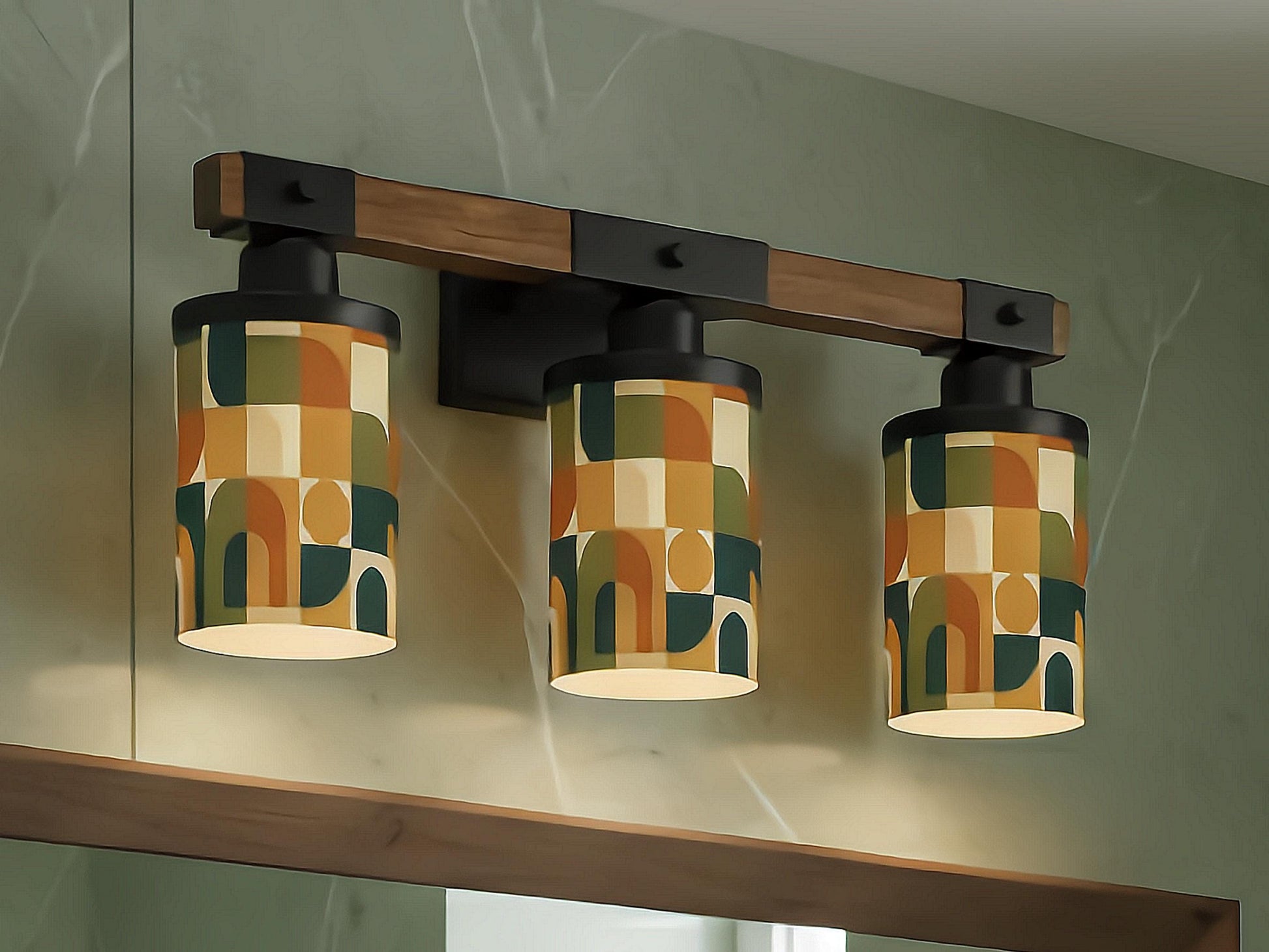 MCM Luxury Bathroom Lighting Vanity Light Fixture 3-Light Decorative Metal and Glass Restroom Light Midcentury Modern Brown Over Sink Decor