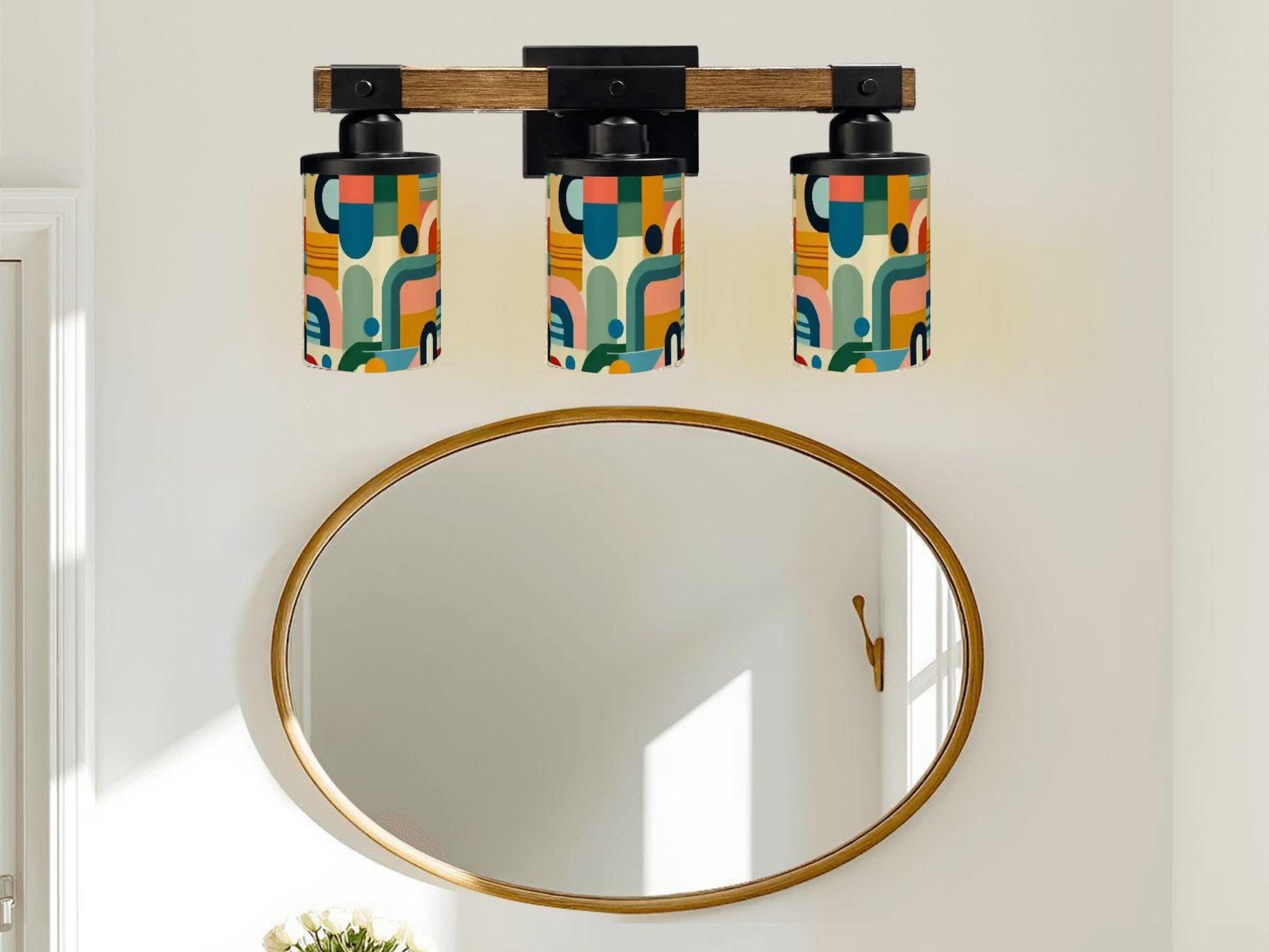 Luxury Bathroom Lighting MCM Vanity Light Fixture 3-Light Decorative Metal and Glass Restroom Light Midcentury Modern Orange Over Sink Decor