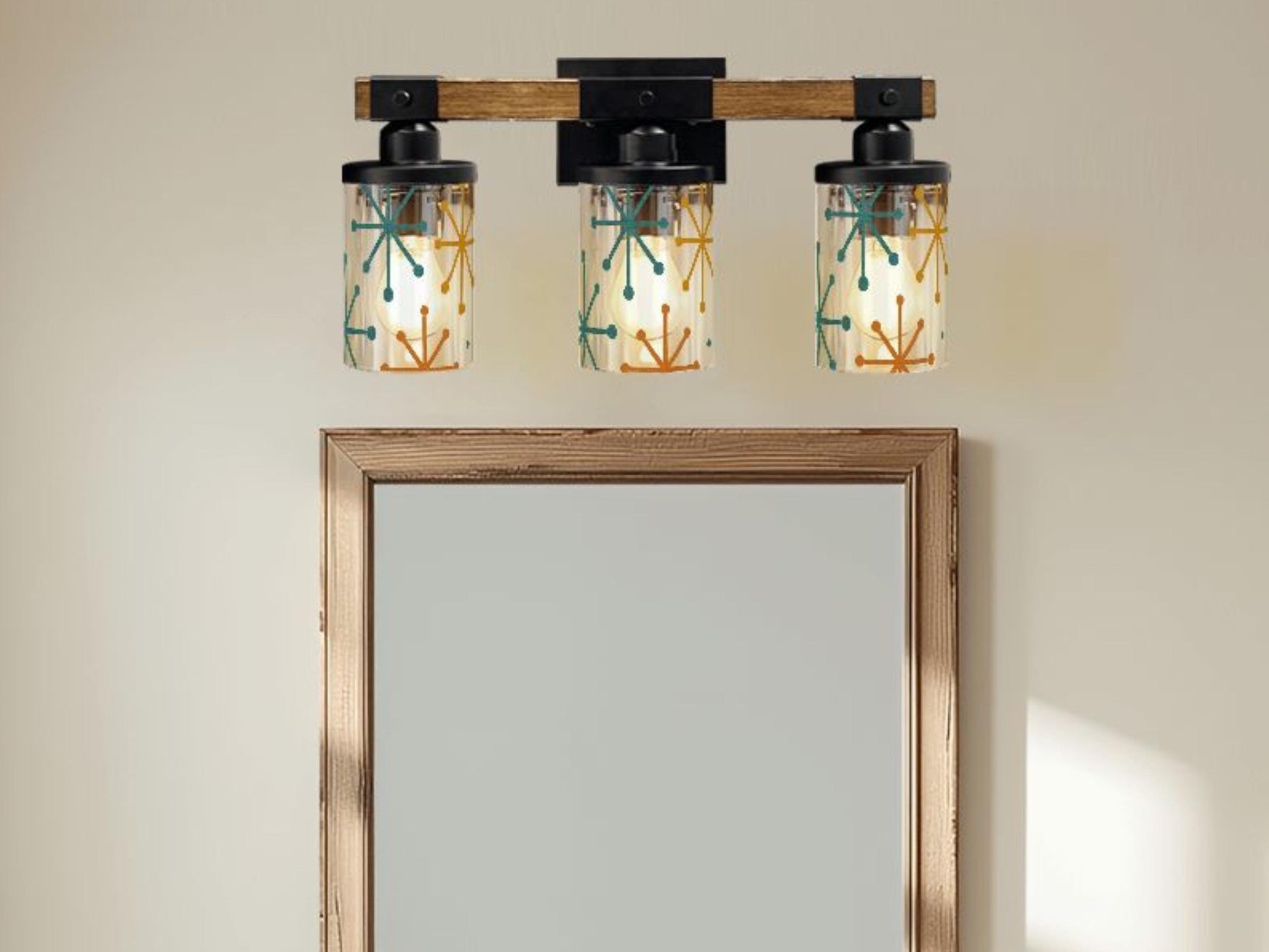 Bathroom Vanity Light Fixture Starburst 3-Light Farmhouse Luxury Bathroom Lighting Clear Glass and Metal Restroom Light Over Sink Decor