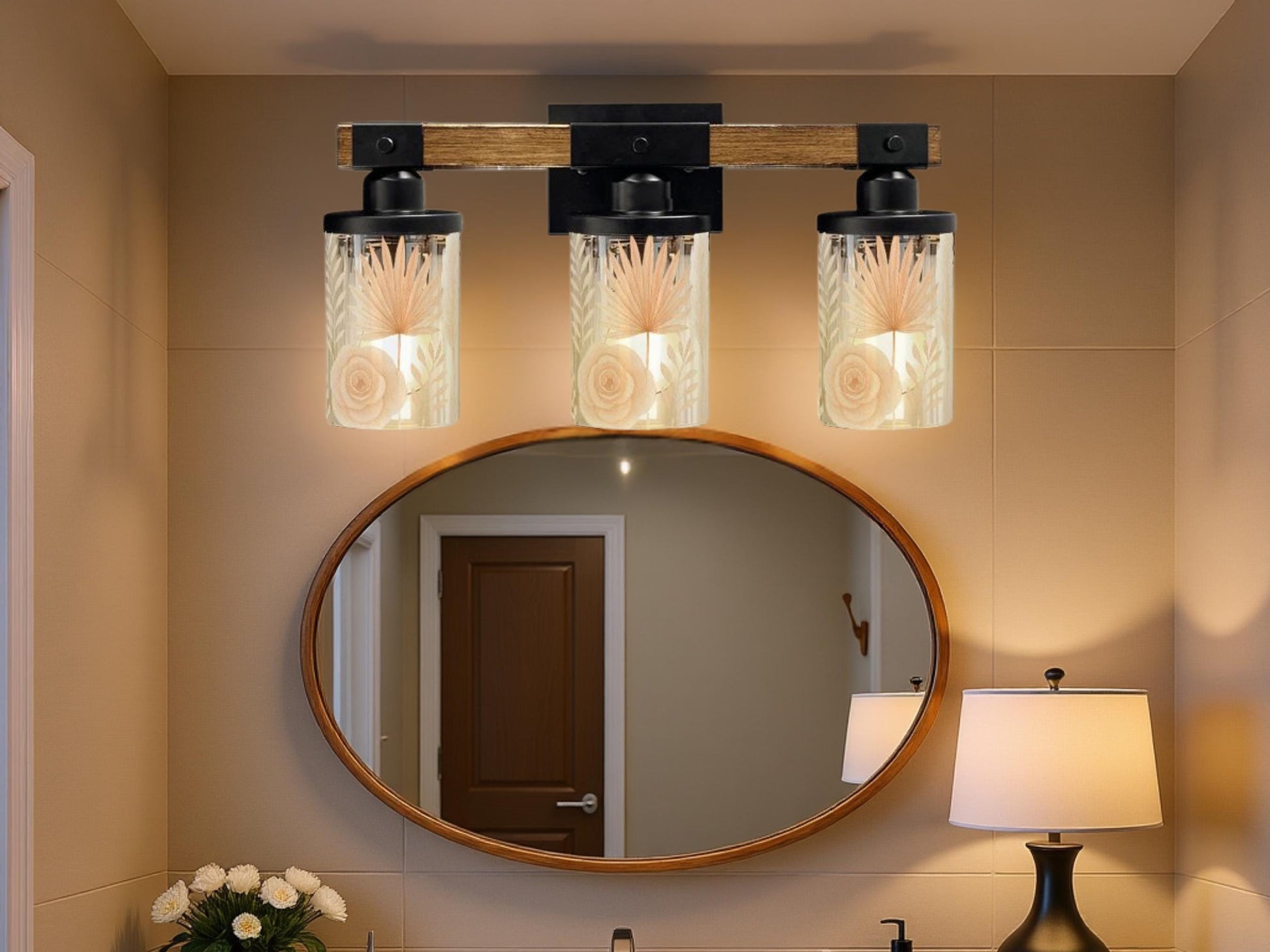 Modern Vanity Light Fixture Bathroom Lighting Desert 3-Light Decorative Metal and Glass Restroom Light Desert Orange Light Over Sink Decor