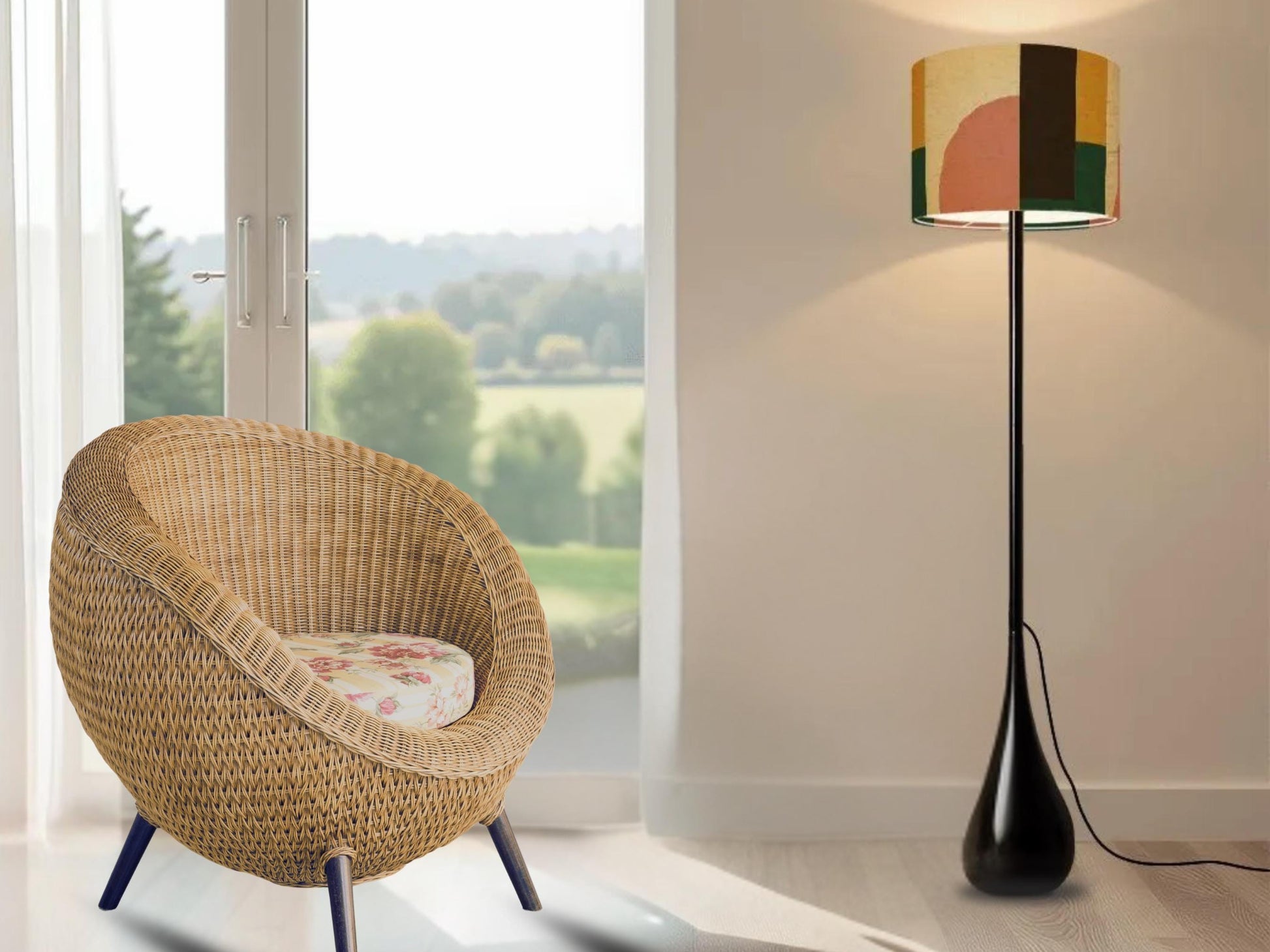 Floor Lamp Midcentury Modern Teardrop Living Room Lamp Gift Housewarming Present Idea MCM Design Bedroom Lighting Floor Lamp Remote Control