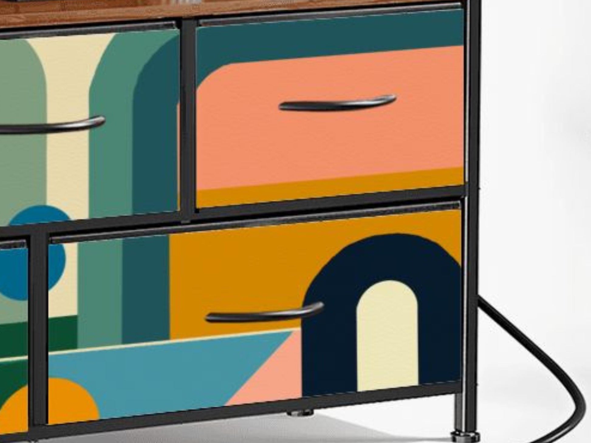 Made to Order Midcentury Modern TV Stand with Charging Station Colorful Abstract Drawer Media Console Mid Century Storage Cabinet Furniture