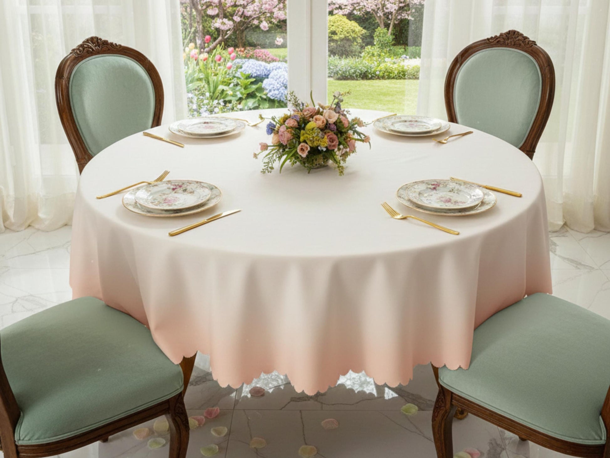 Elegant Tablecloth Beige Hombre Peach Tablecloth Scalloped Edge Lace Detail For Dining Table Spill-Proof Washable Table Cloth For Spring