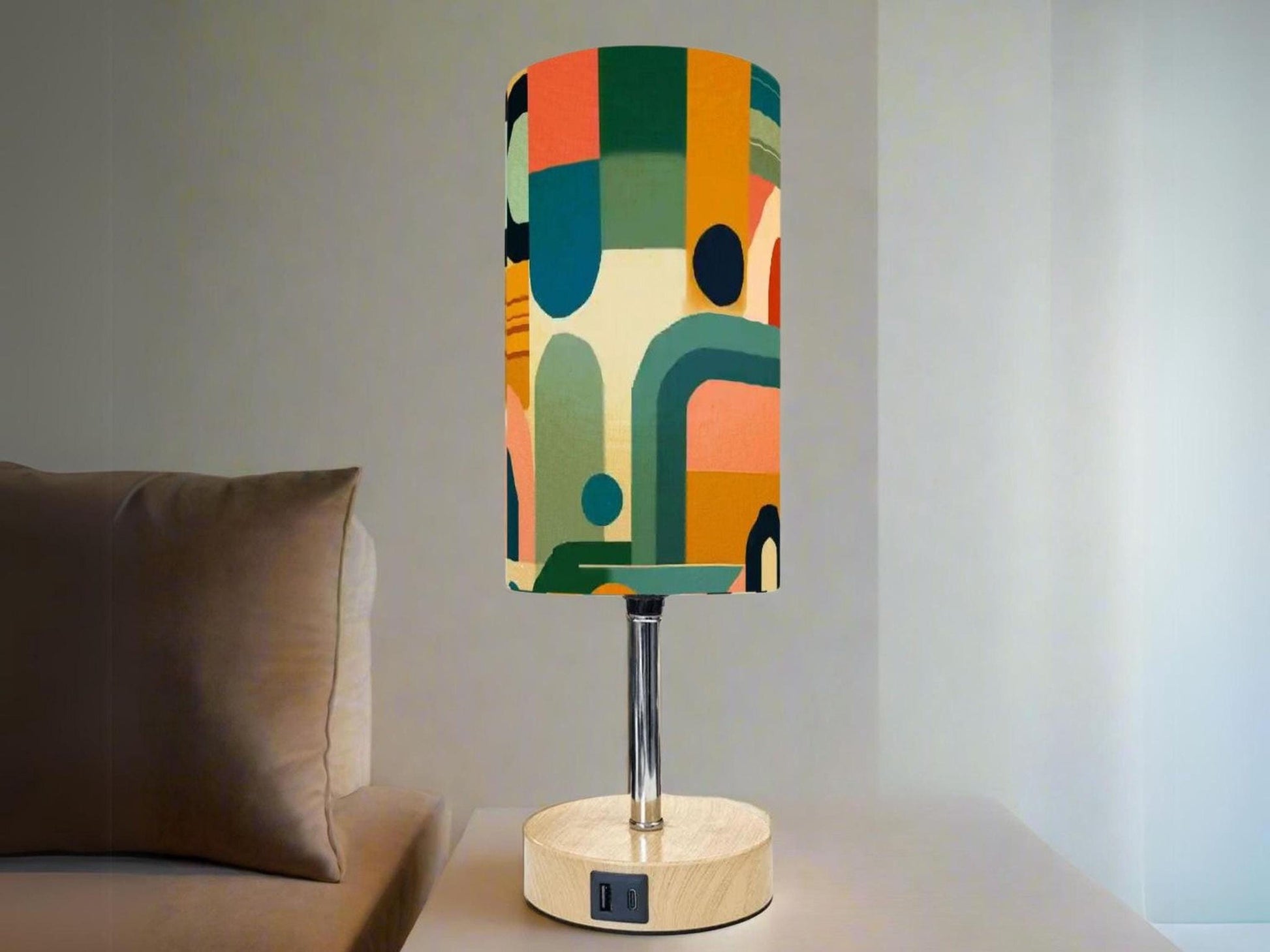Table Lamp Touch Activated On Off Midcentury Modern Orange Lamp With USB Small Desk Lamp For Office Wood Desk Lamp Lighting for Living Room