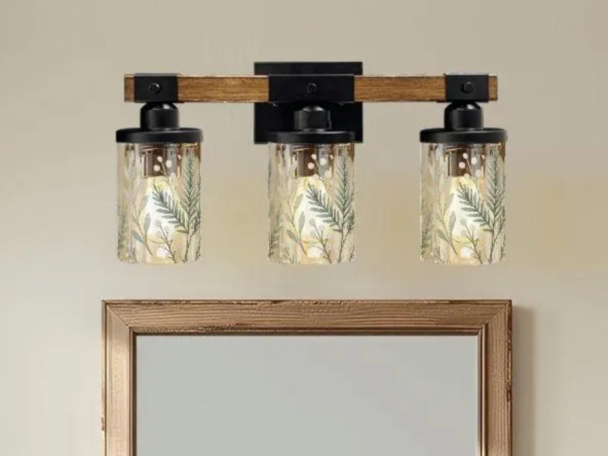 Luxury Bathroom Lighting Green Vanity Light Fixture 3-Light Decorative Metal & Glass Restroom Light Sage Greenery Botanical Over Sink Decor