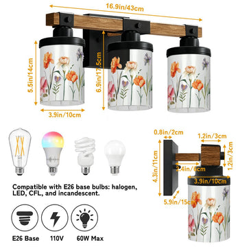 Orange Wildflower Three-Light Vanity Fixture