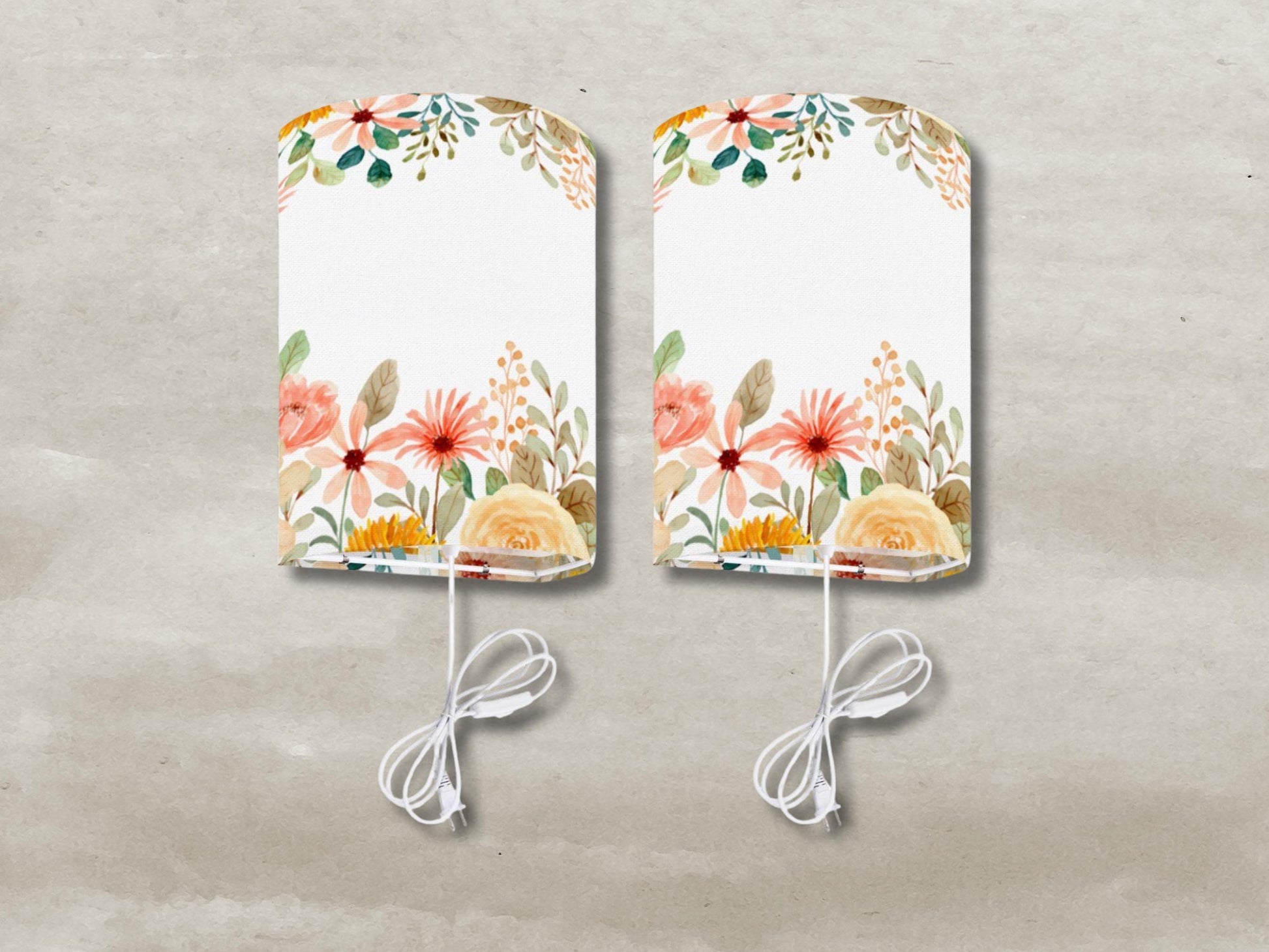 Wall Sconces Plug-in Set of Two for Indoor Lighting in Bedroom Floral Decor Light for Living Room Watercolor Flower Lamps Set of 2 Gift Idea