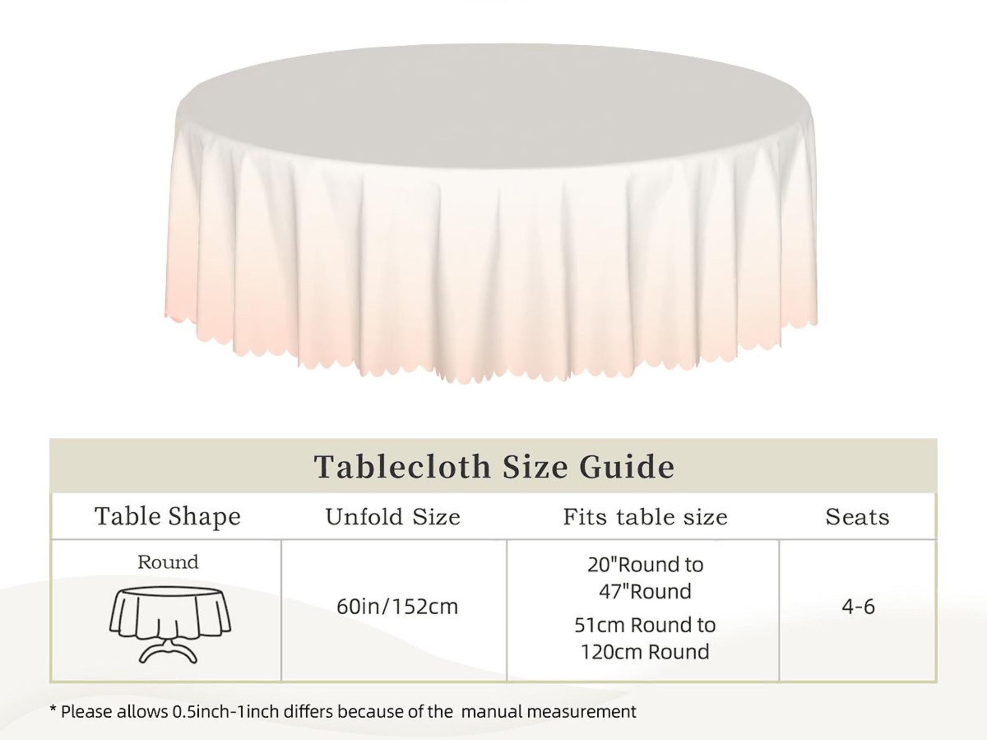 Elegant Tablecloth Beige Hombre Peach Tablecloth Scalloped Edge Lace Detail For Dining Table Spill-Proof Washable Table Cloth For Spring