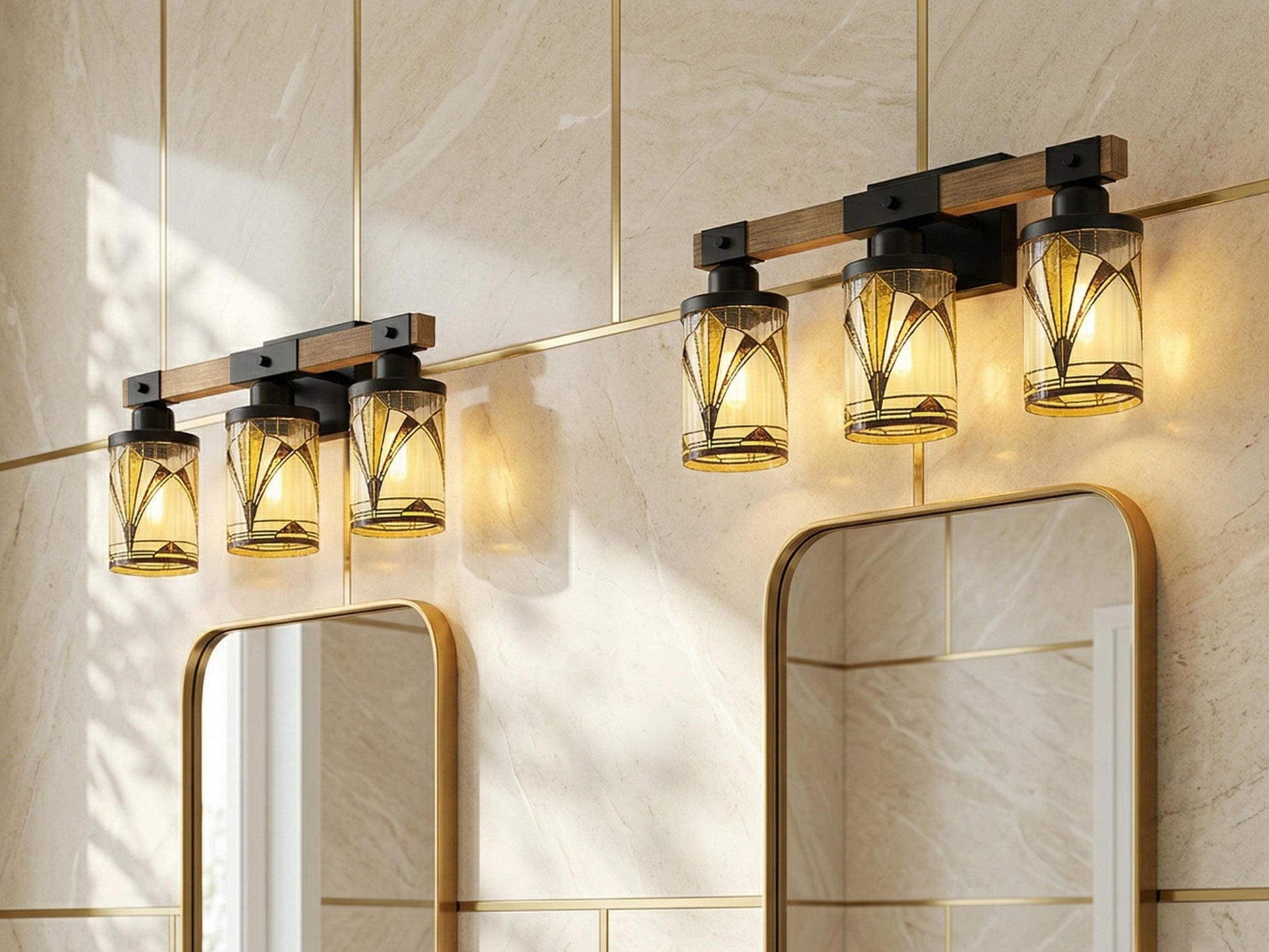 Art Deco Vanity Light Fixture Metal Glass Bathroom Lighting Vintage Wall 3-Light Above Sink Black Vanity Light Luxe Decor 3 Light Bath Decor