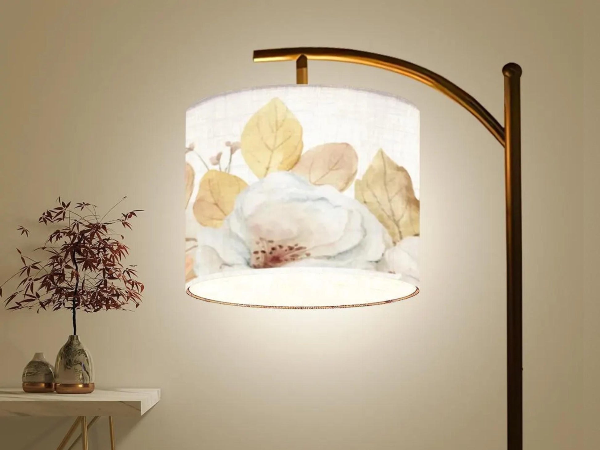 Arc Floor Lamp Modern Housewarming Present Idea Watercolor Floral Living Room Lamp Gift Flowers Design Bedroom Lighting Floor Lamp Gift