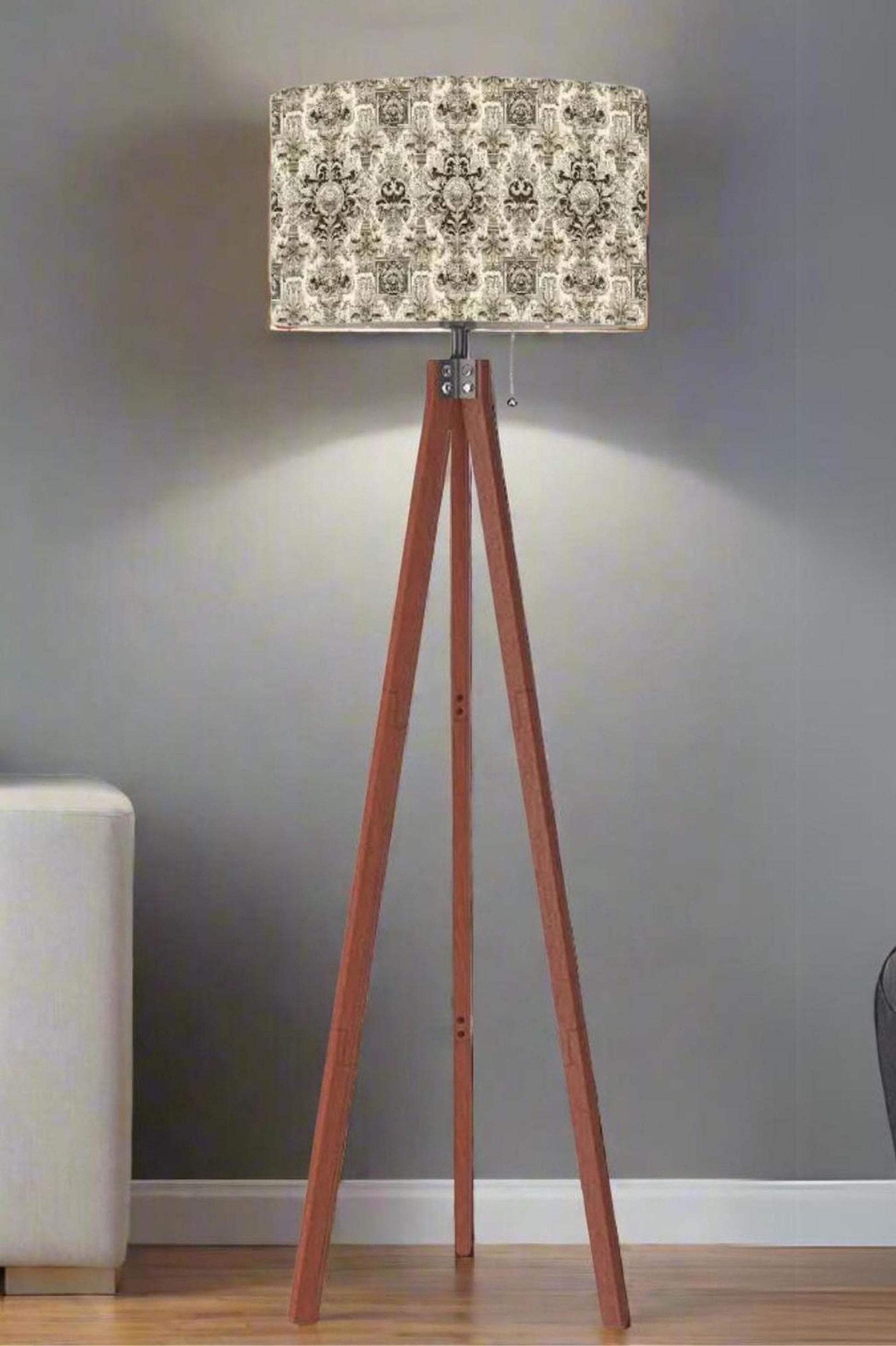 Floor Lamp Tripod Solid Wood Tall Lamp Fleur-de-lis French Royal Vintage Inspired Shade Living Room Lighting for Bedroom Home Decor Dining