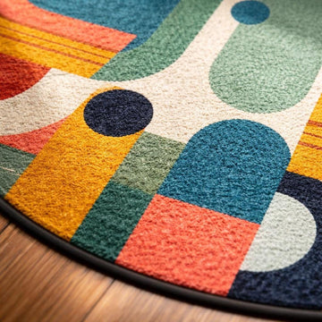 Entryway RugEntryway Rug Midcentury Modern Semi-Circle Colorful Rug Indoor MCM Design Carpet Accent Welcome Mat Mid Mod Rug Soft Short Pile Midmod Rug
