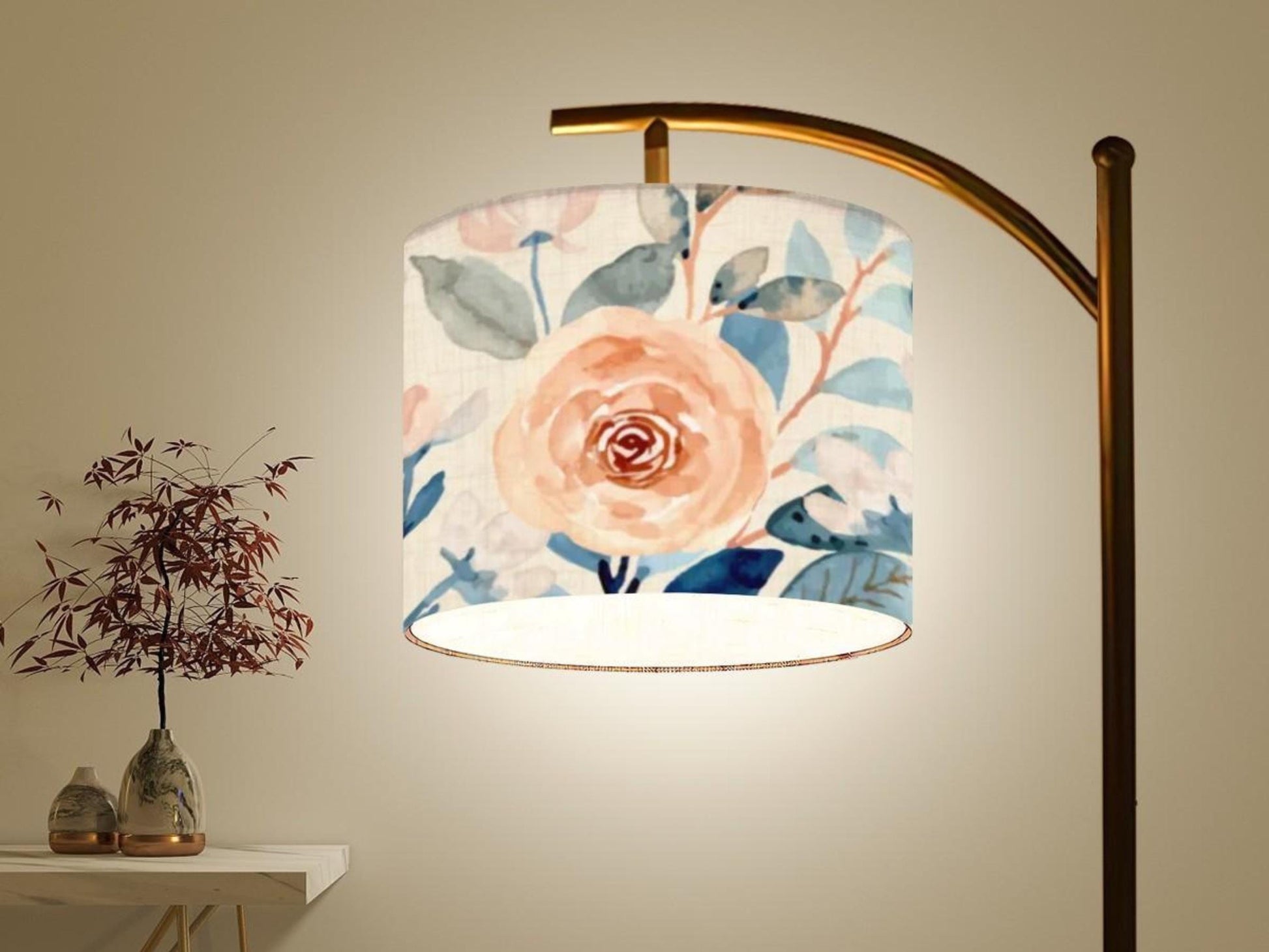 Arc Floor Lamp Modern Watercolor Roses Living Room Lamp Gift Housewarming Present Idea Floral Watercolor Bedroom Lighting Floor Lamp Gift