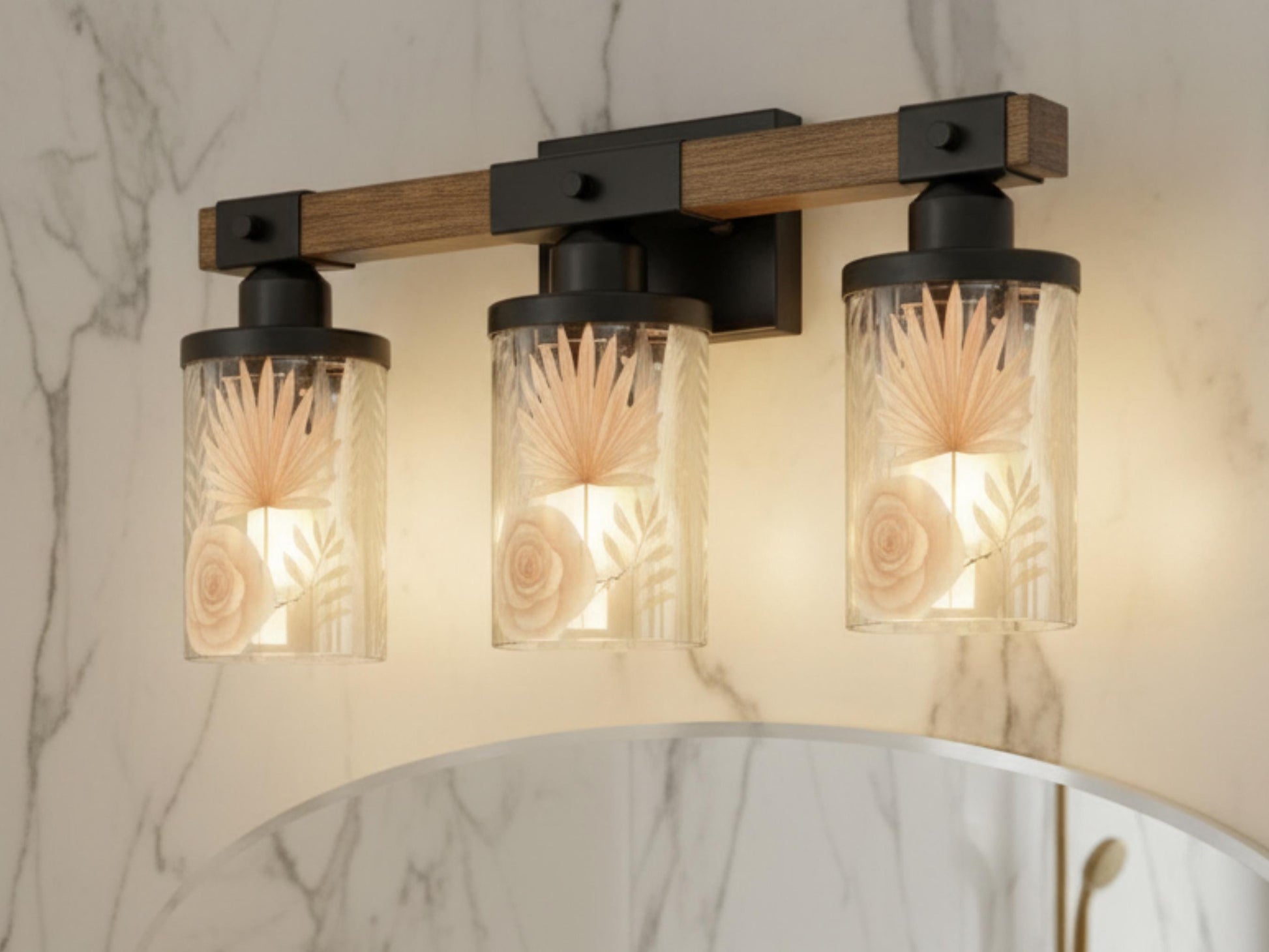 Modern Vanity Light Fixture Bathroom Lighting Desert 3-Light Decorative Metal and Glass Restroom Light Desert Orange Light Over Sink Decor