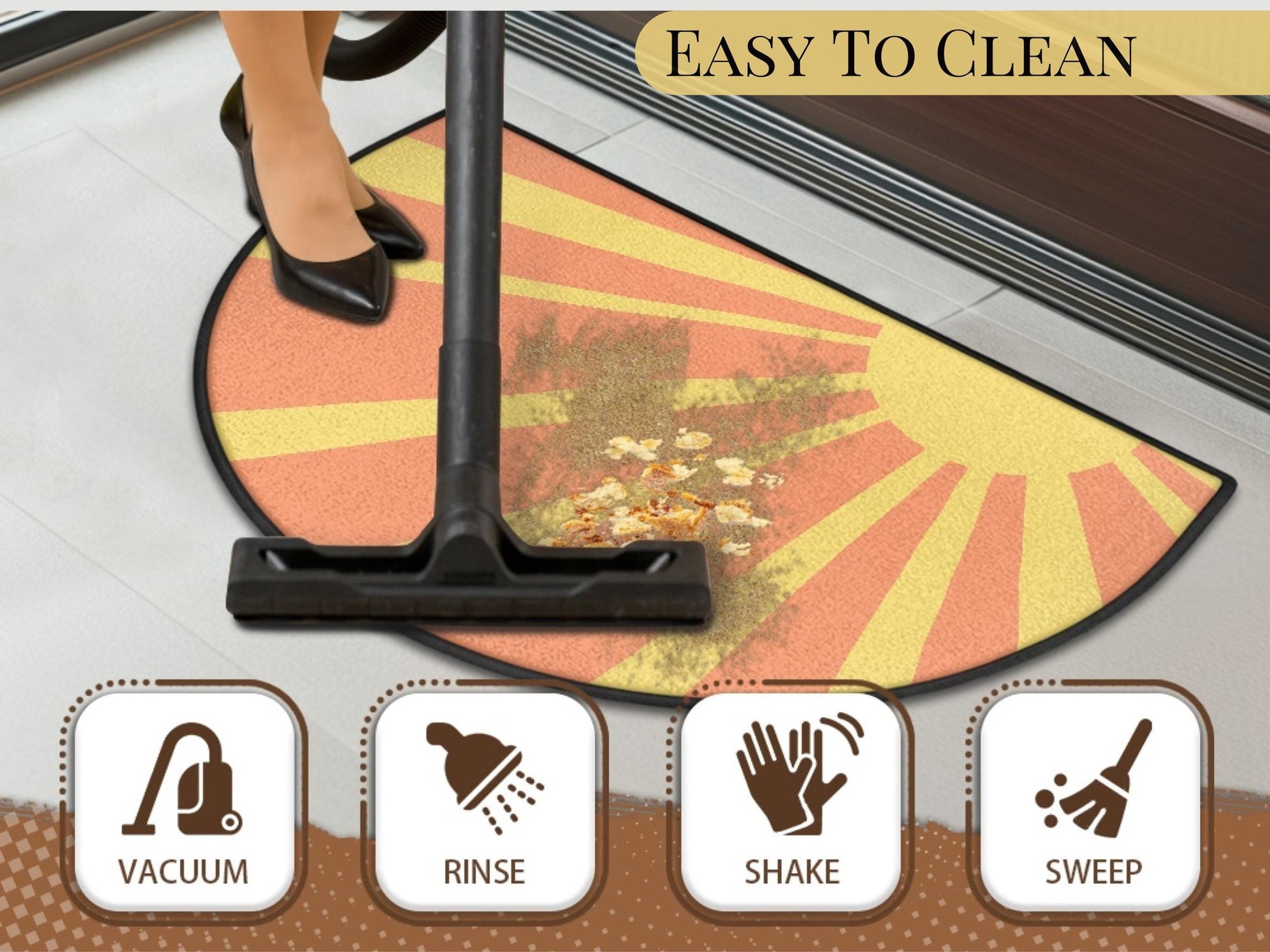 Midcentury Modern Entryway Rug Semi-Circle Retro Sunset Rug Indoor Design Carpet Accenty Welcome Mat Mid Mod Rug Soft Short Pile Midmod Rug
