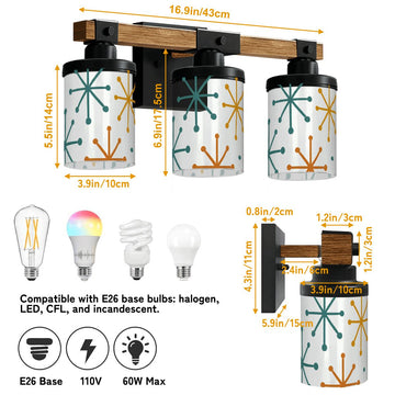 Teal and Orange Starburst Three-Light Vanity Fixture