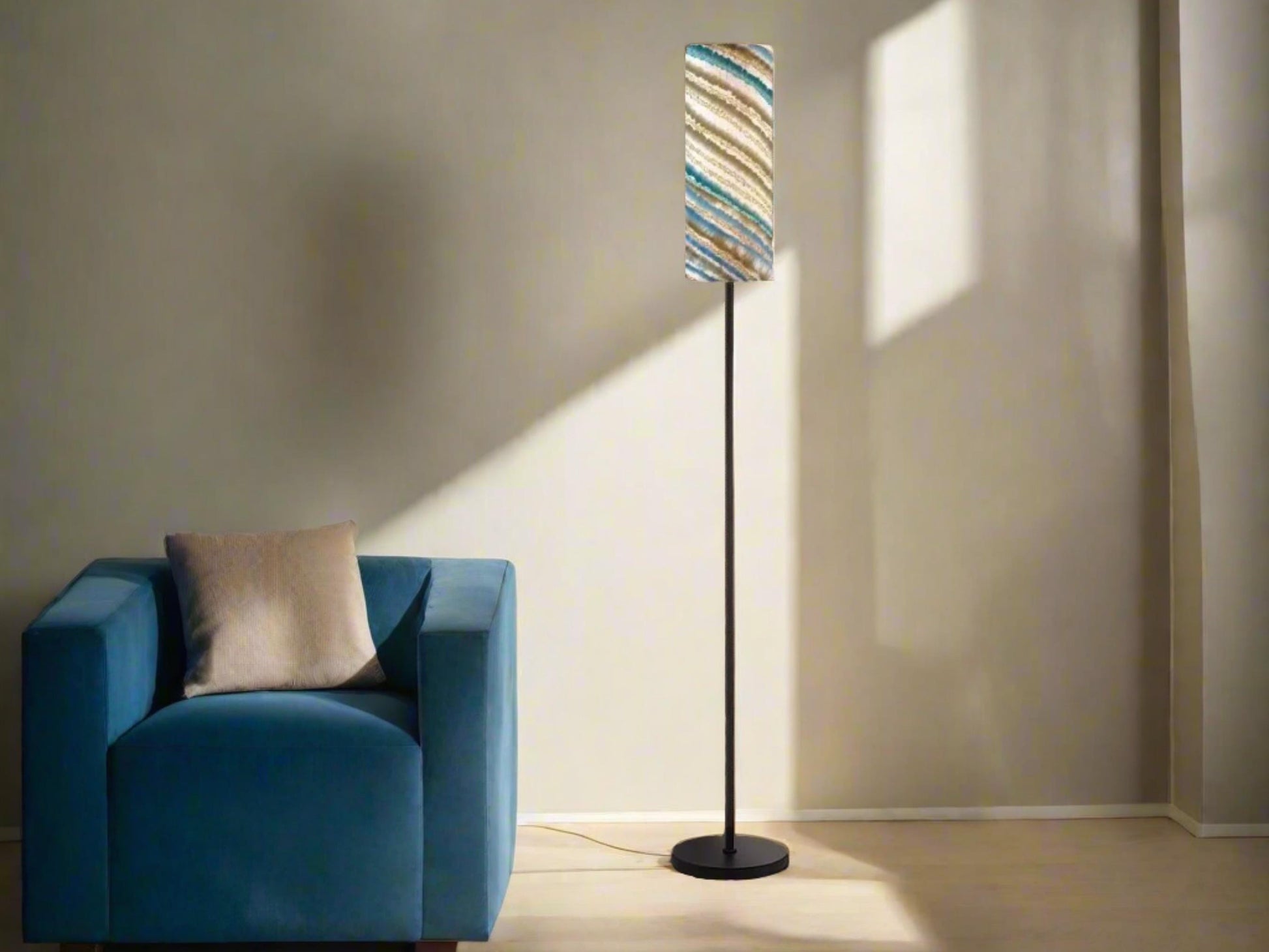 Floor Lamp Mid Century Modern Beige Blue Floor Lamp Retro MCM Floor Lighting Tall Lamp Sandy Beige Ocean Accent Lighting Vintage Mod Decor