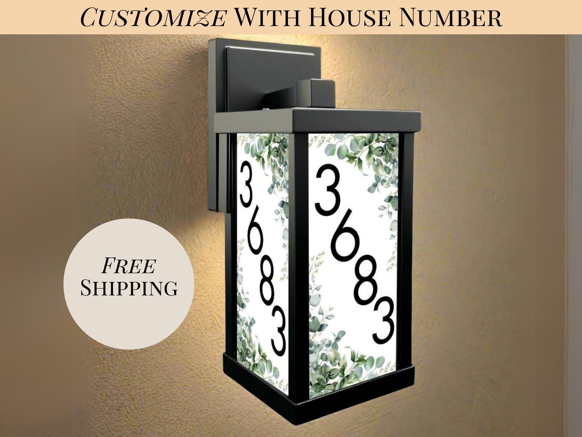 House Number Porch Wall Light Personalized With Eucalyptus Vine Wall Sconce Lighting Fixture Custom Address Number Lamp for Garage Sconce