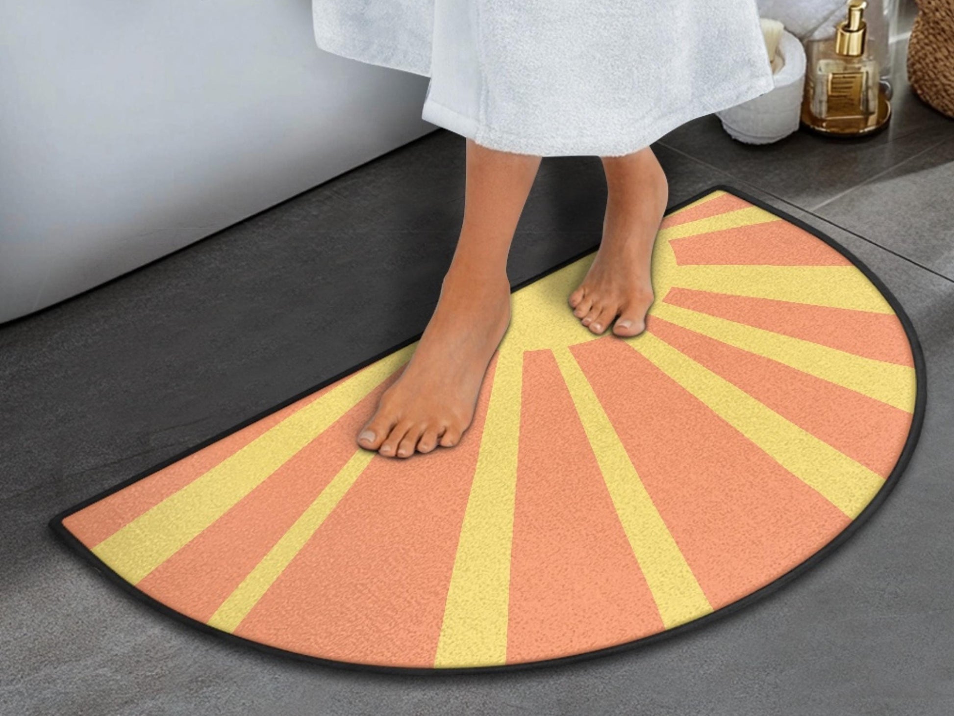Midcentury Modern Entryway Rug Semi-Circle Retro Sunset Rug Indoor Design Carpet Accenty Welcome Mat Mid Mod Rug Soft Short Pile Midmod Rug