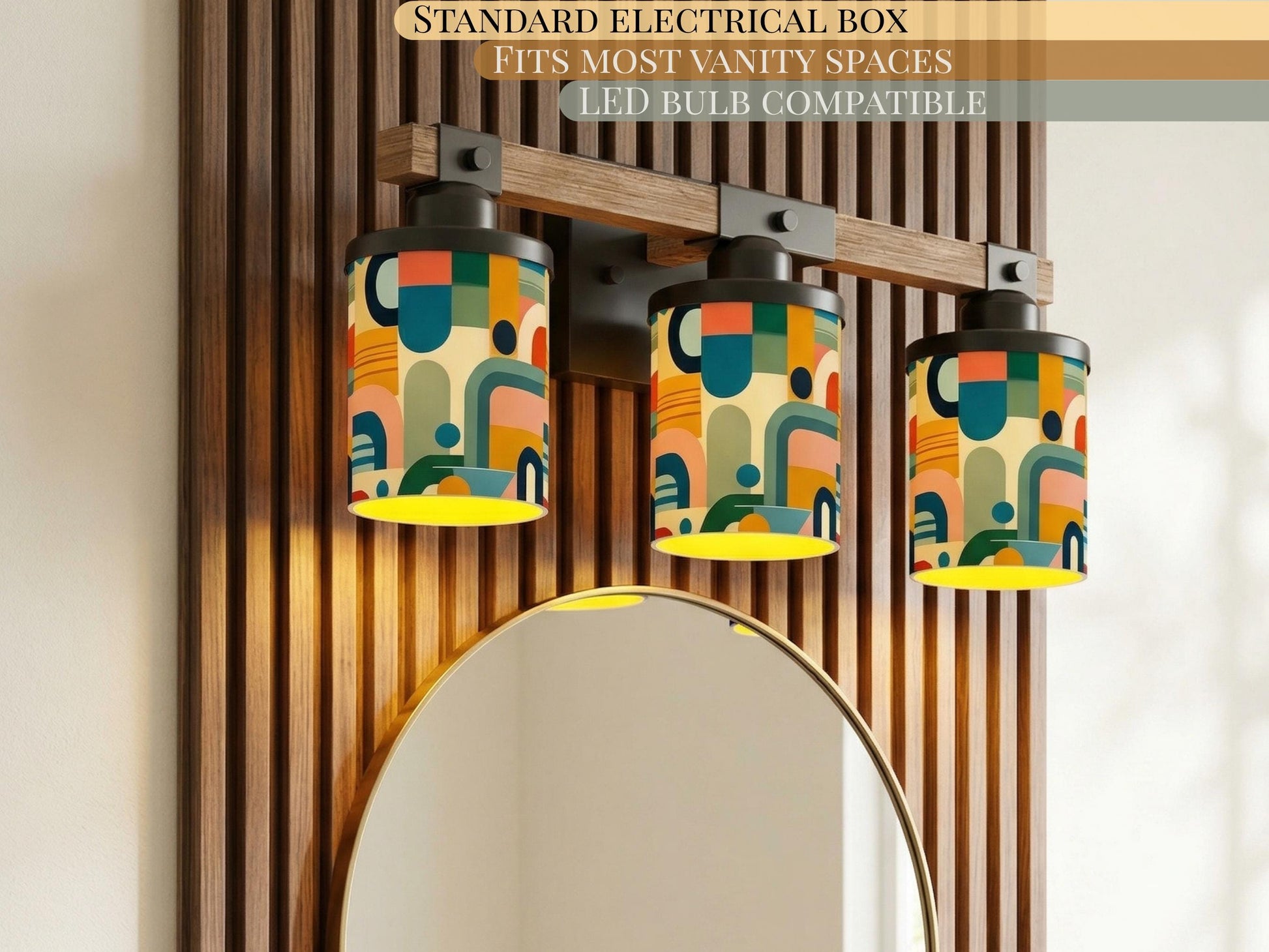Luxury Bathroom Lighting MCM Vanity Light Fixture 3-Light Decorative Metal and Glass Restroom Light Midcentury Modern Orange Over Sink Decor