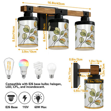 Eucalyptus Stained-Glass-Style Three-Light Vanity Fixture