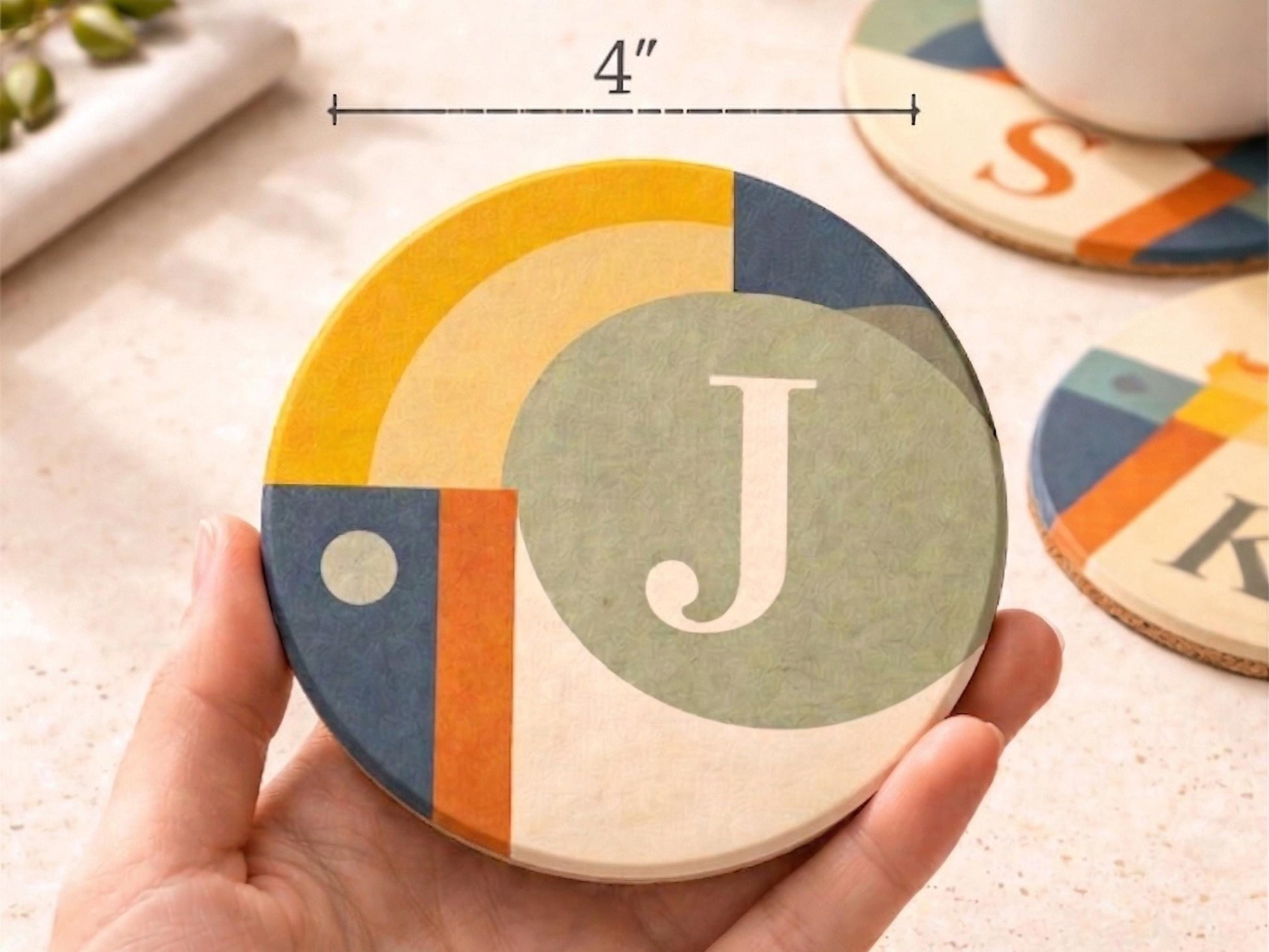 Mid Century Modern Coaster Set Retro Geometric Drink Coasters Abstract Arch Design Modern Home Decor Designer Coasters Set of 2 Set of 4