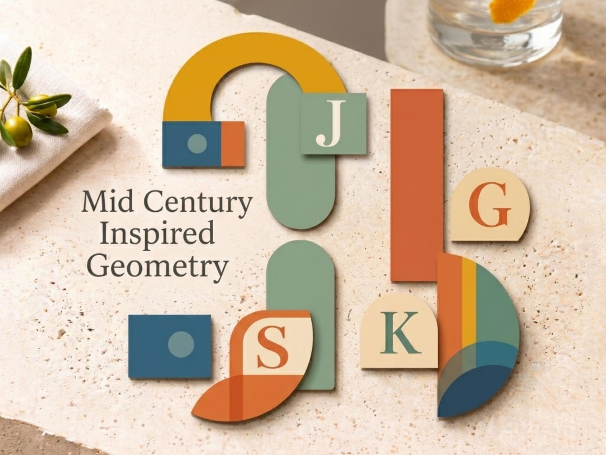 Mid Century Modern Coaster Set Retro Geometric Drink Coasters Abstract Arch Design Modern Home Decor Designer Coasters Set of 2 Set of 4