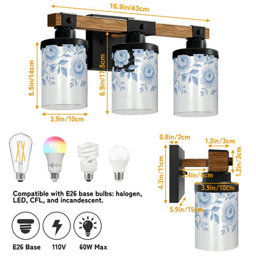 Blue Rose Garland Three-Light Vanity Fixture