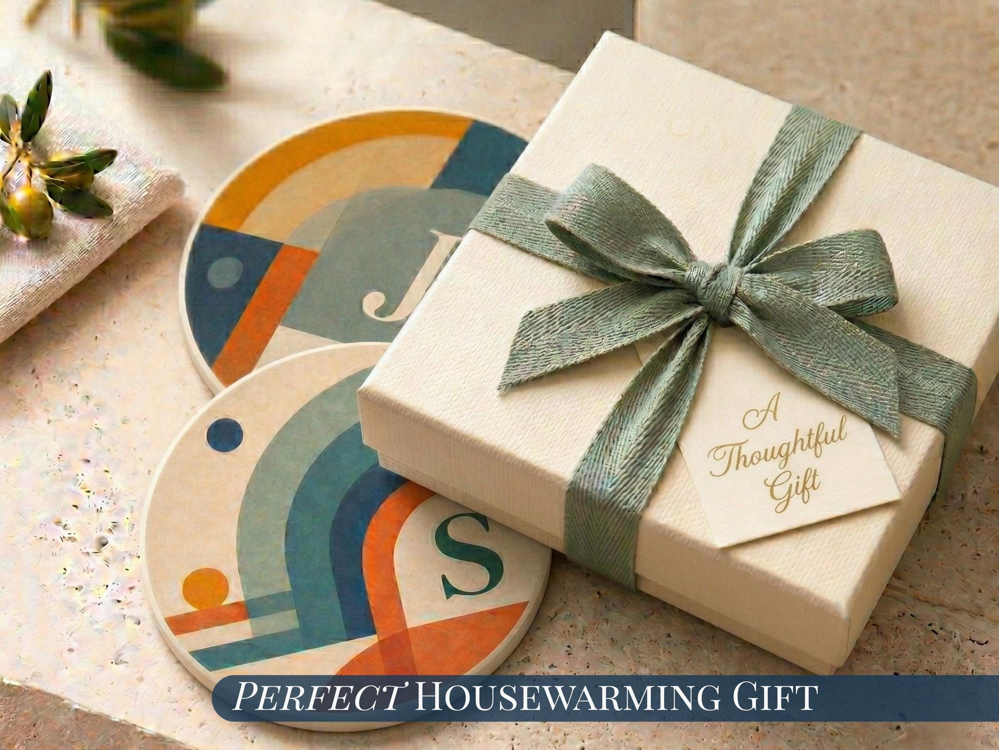 Mid Century Modern Coaster Set Retro Geometric Drink Coasters Abstract Arch Design Modern Home Decor Designer Coasters Set of 2 Set of 4