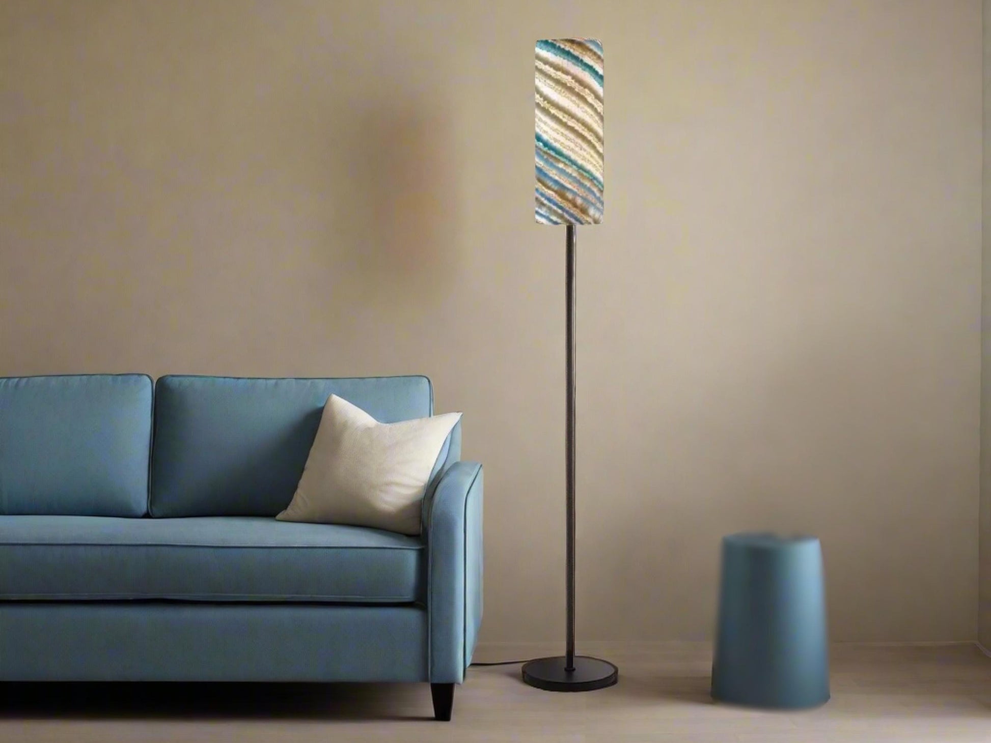 Floor Lamp Mid Century Modern Beige Blue Floor Lamp Retro MCM Floor Lighting Tall Lamp Sandy Beige Ocean Accent Lighting Vintage Mod Decor