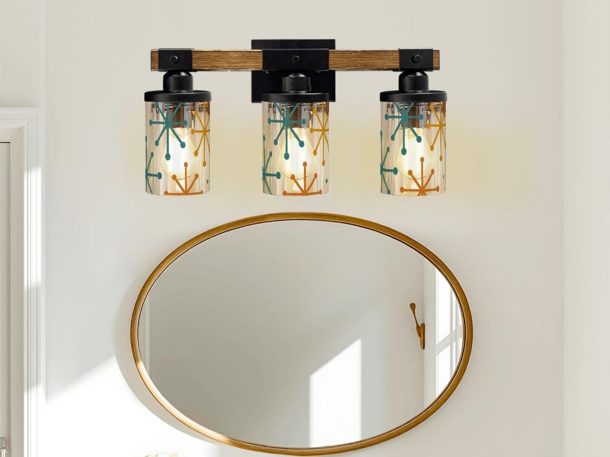 Bathroom Vanity Light Fixture Starburst 3-Light Farmhouse Luxury Bathroom Lighting Clear Glass and Metal Restroom Light Over Sink Decor