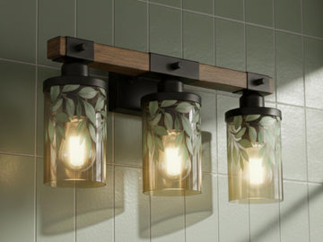Luxury Bathroom Lighting Botanical Vanity Light Fixture 3-Light Decorative Metal & Glass Restroom Lights Green Leaves Light Over Sink Decor