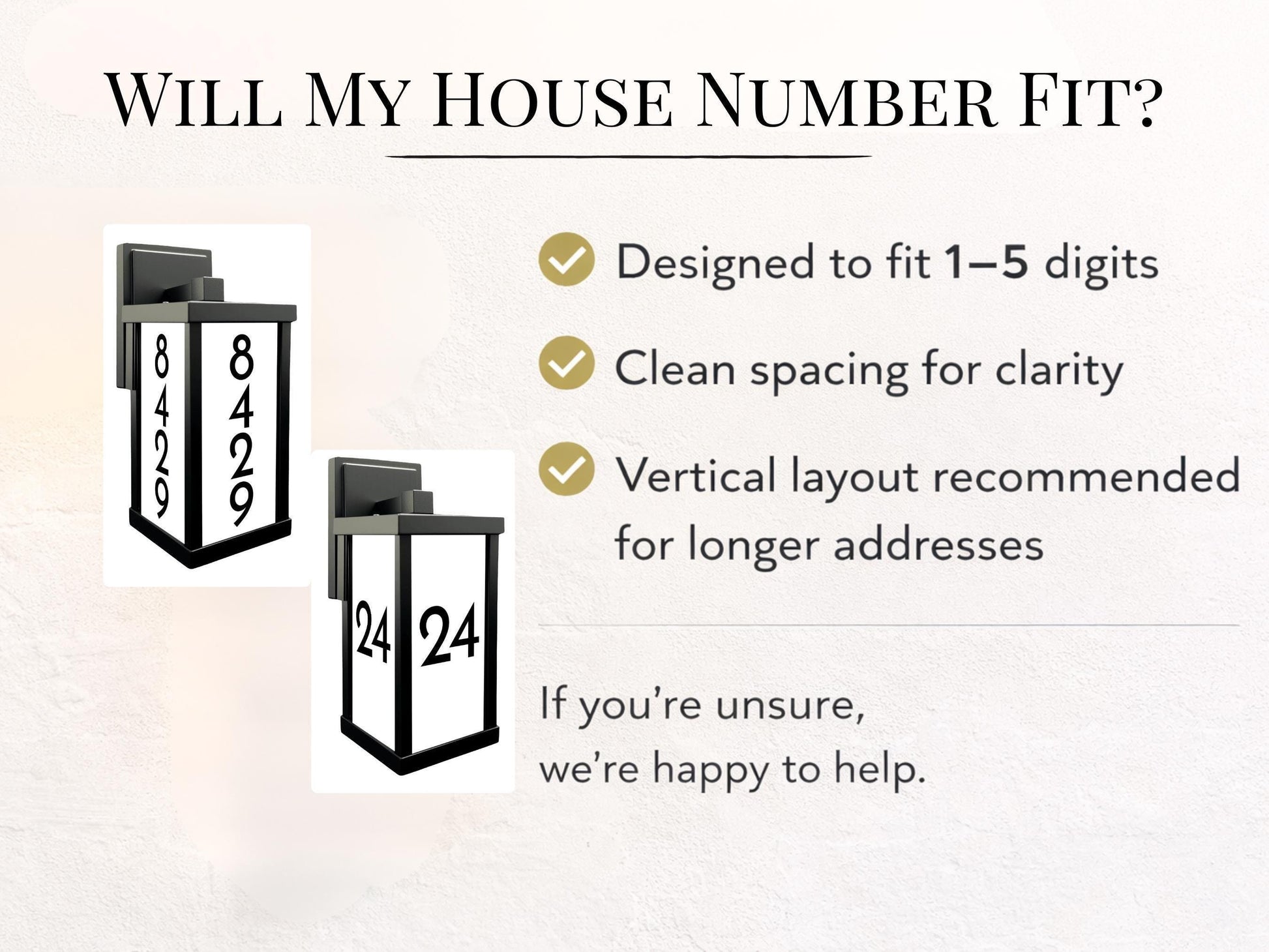 The image is a question and answer guide about house numbers, providing information about the design and features of a house number.