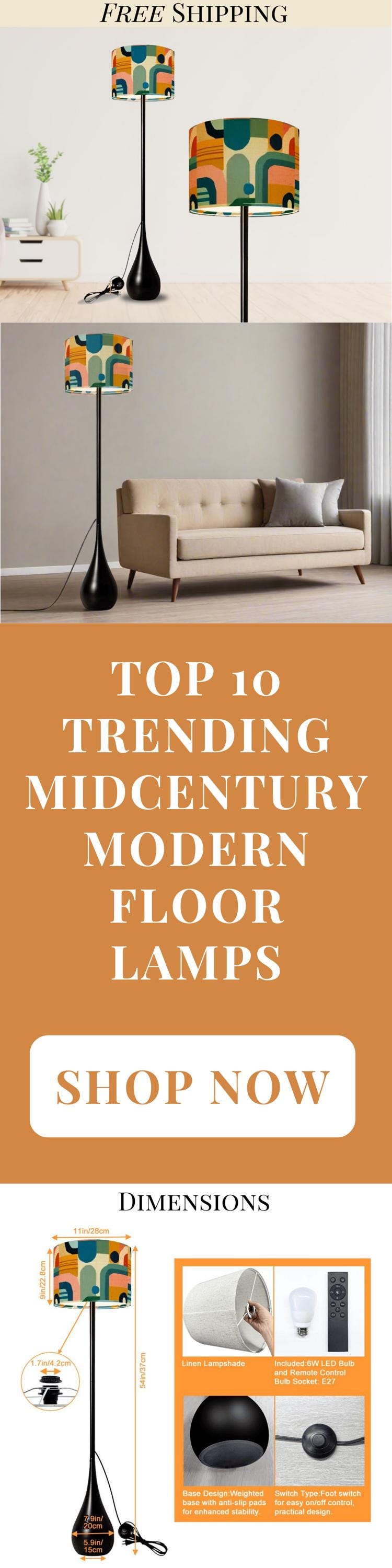 Floor Lamp Remote Control Midcentury Modern Teardrop Living Room Lamp Gift Housewarming Present Idea MCM Design Bedroom Lighting Floor Lamp