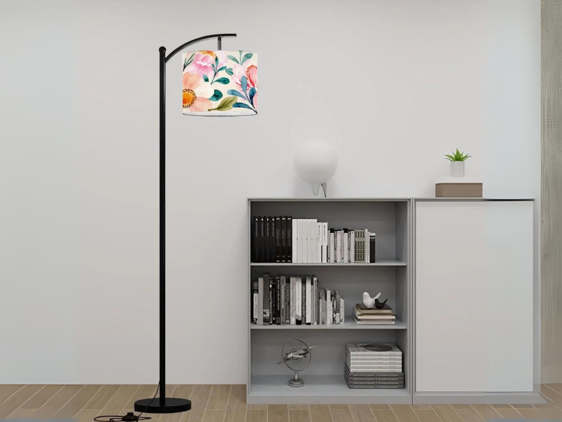 Floor Lamp Arc Living Room Lamp Gift Modern Watercolor Floral Housewarming Present Idea Wildflowers Design Bedroom Lighting Floor Lamp Gift