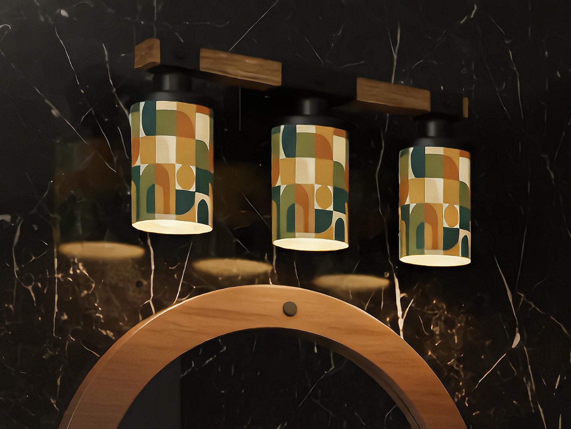MCM Luxury Bathroom Lighting Vanity Light Fixture 3-Light Decorative Metal and Glass Restroom Light Midcentury Modern Brown Over Sink Decor