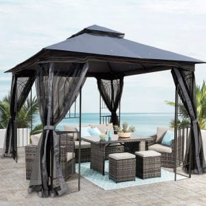 10x10 Outdoor Patio Gazebo Canopy Tent With Ventilated Double Roof And Mosquito net(Detachable Mesh Screen On All Sides); Suitable for Lawn;  Garden;  Backyard and Deck