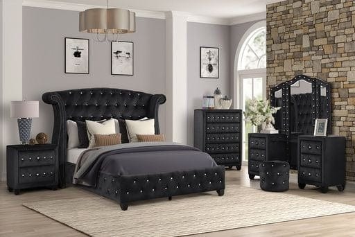 Olympia Bay, Inc Beds Black Sophia Upholstery Queen Size Bed Made With Wood in Black Color