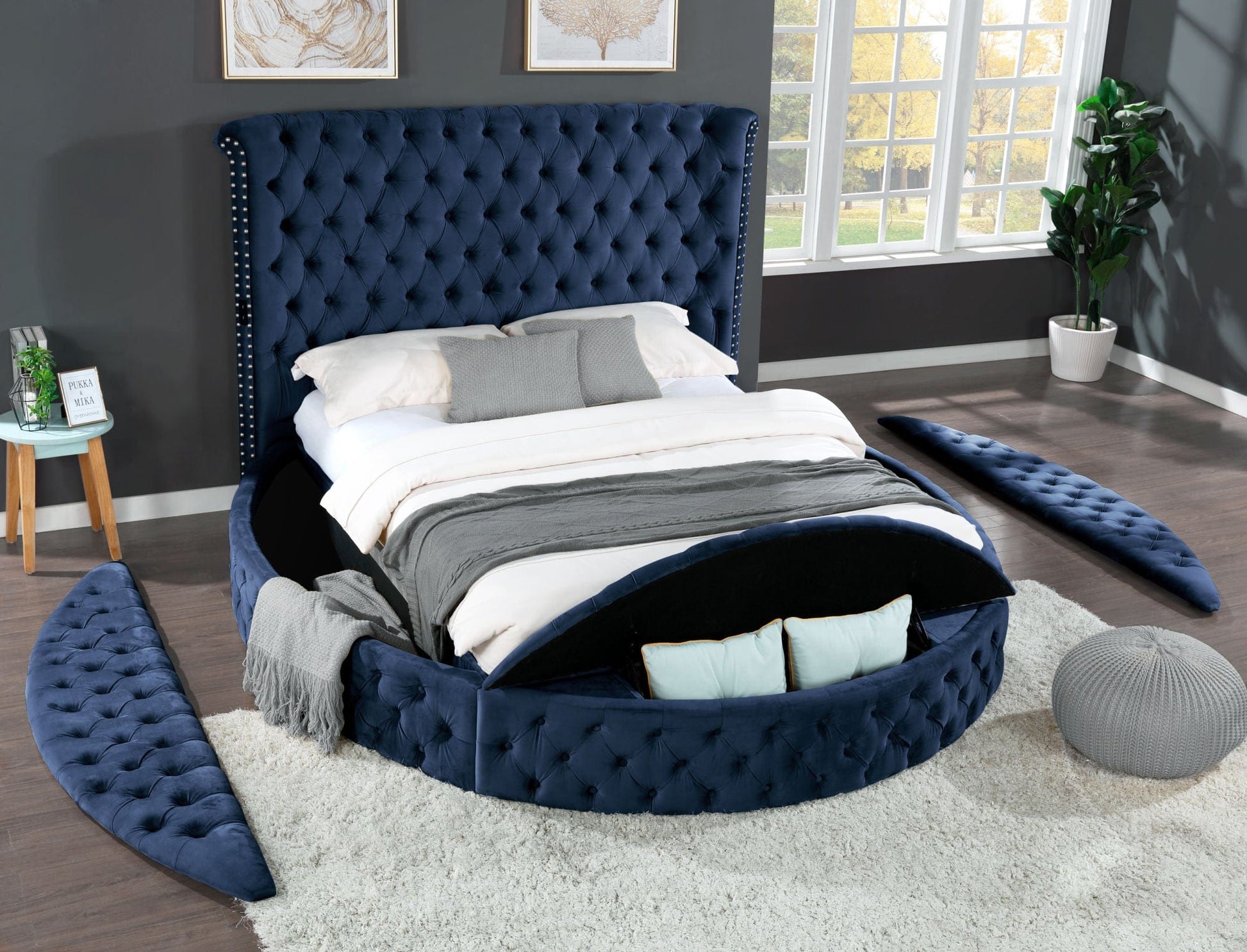 Olympia Bay, Inc Beds Blue Hazel Queen Size Tufted Storage Bed made with Wood in Blue