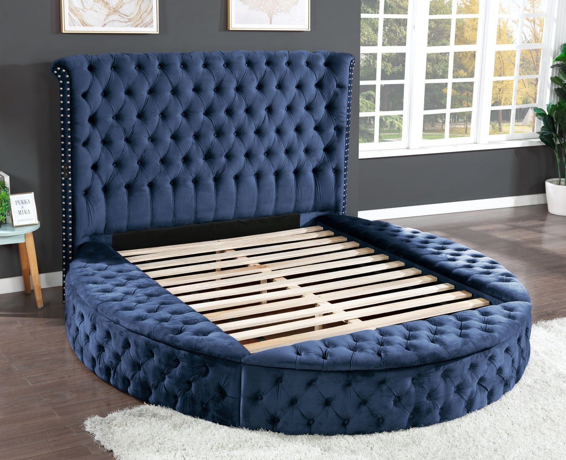 Olympia Bay, Inc Beds Blue Hazel Queen Size Tufted Storage Bed made with Wood in Blue