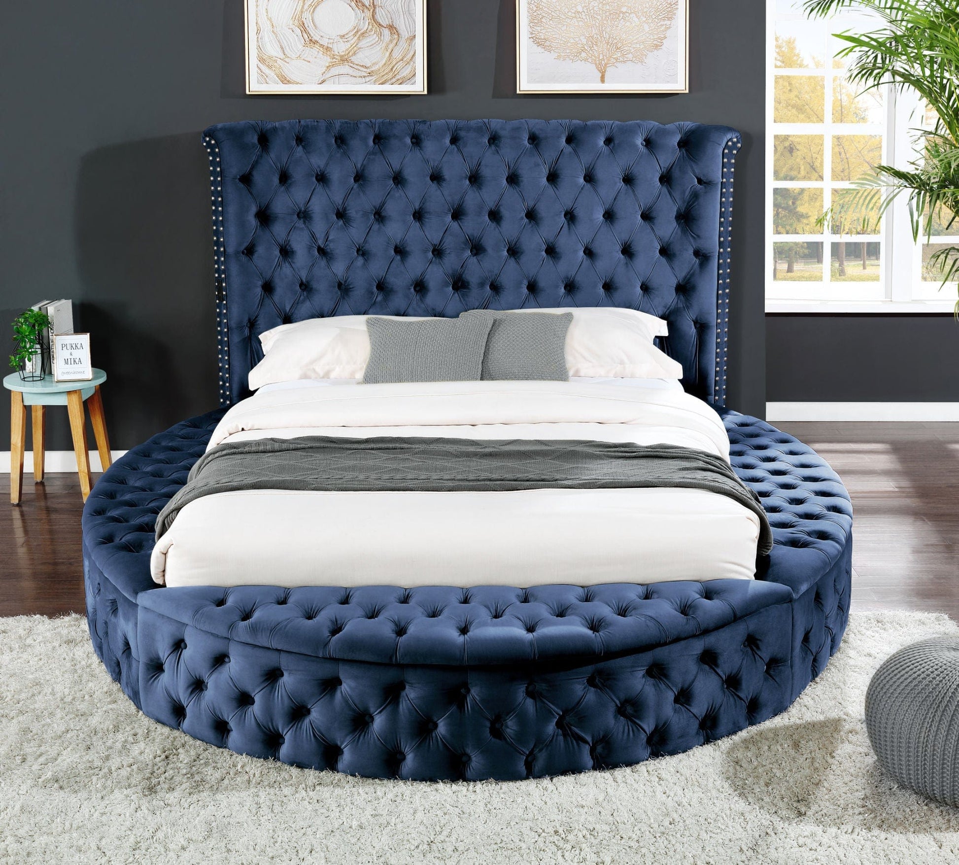 Olympia Bay, Inc Beds Blue Hazel Queen Size Tufted Storage Bed made with Wood in Blue