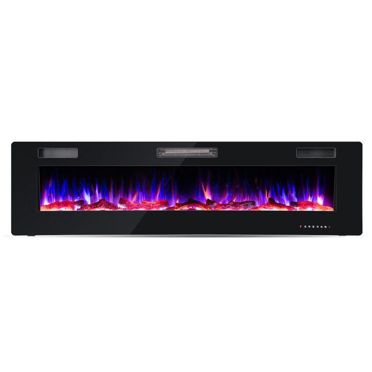 Olympia Bay, Inc black 68 Inch Ultra-Thin Electric Fireplace Recessed Wall Mounted with Crystal Log Decoration