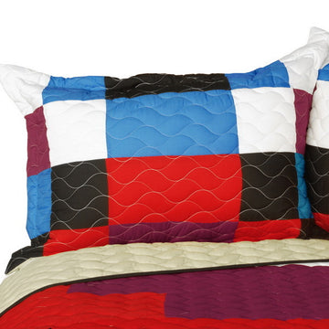 [Shinning] 3PC Vermicelli - Quilted Patchwork Quilt Set (Full/Queen Size)