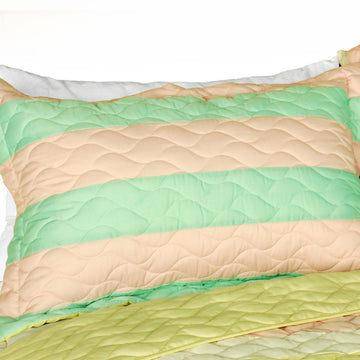 [Chic Cookie] 3PC Vermicelli-Quilted Patchwork Quilt Set (Full/Queen Size)