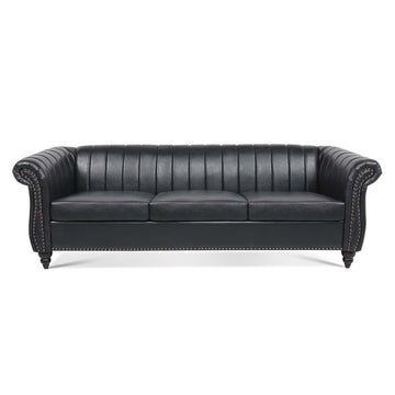 83.46''  PU Rolled Arm Chesterfield Three Seater Sofa