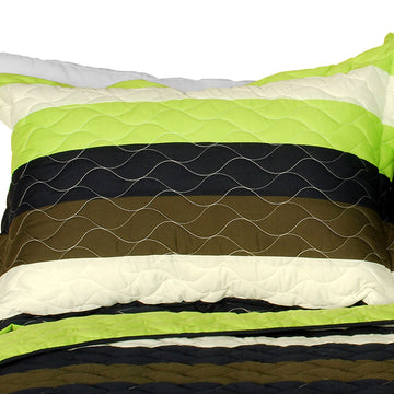 [Olive] 3PC Vermicelli-Quilted Patchwork Quilt Set (Full/Queen Size)