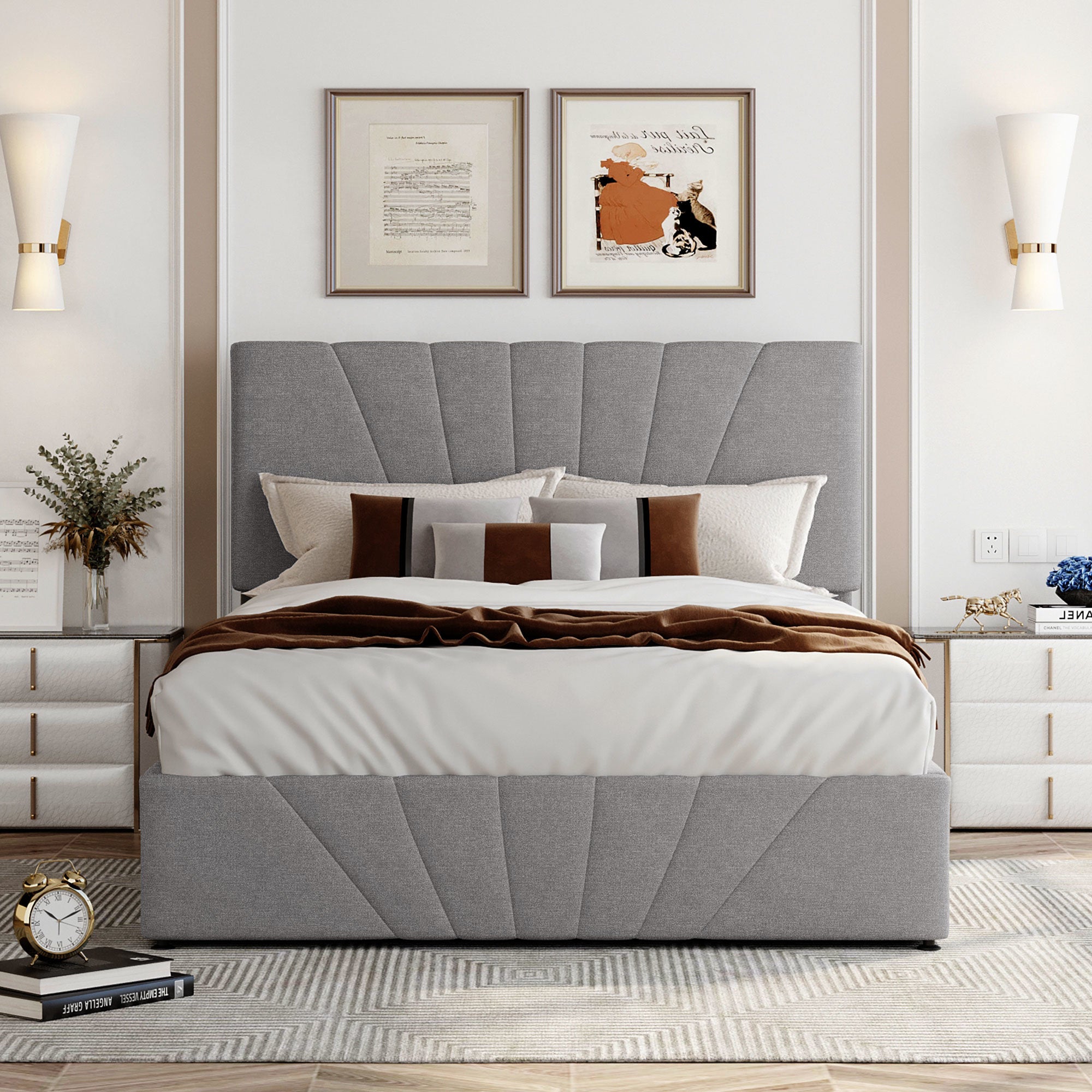 Full Size Upholstered Platform bed with a Hydraulic Storage System