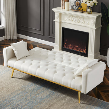 Cream White Convertible Folding Futon Sofa Bed , Sleeper Sofa Couch for Compact Living Space.